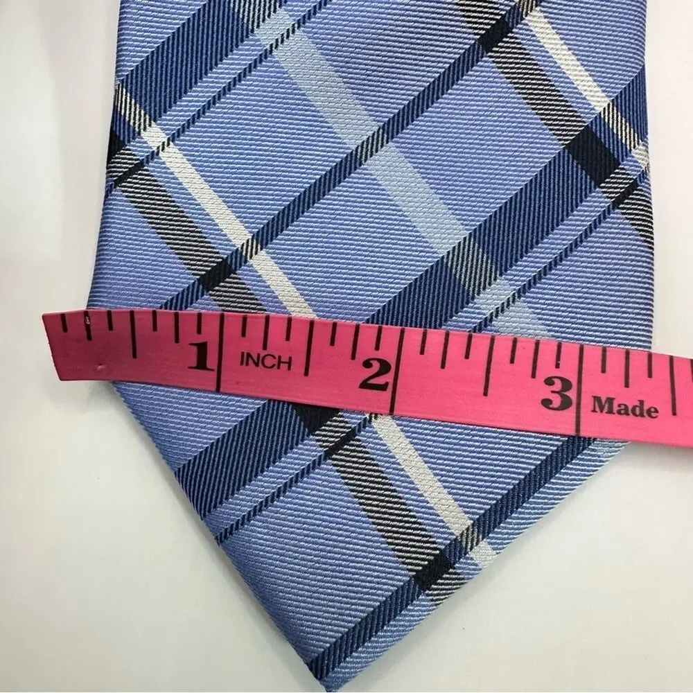 CHAPS NWT Blue White Plaid Neck Tie Lot of 2  Set Bundle 100% Silk Classic